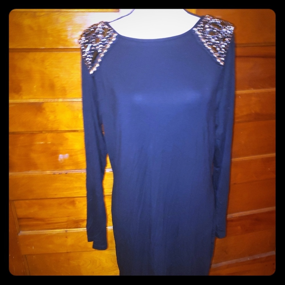 Long sleeve black dress with shoulder detail